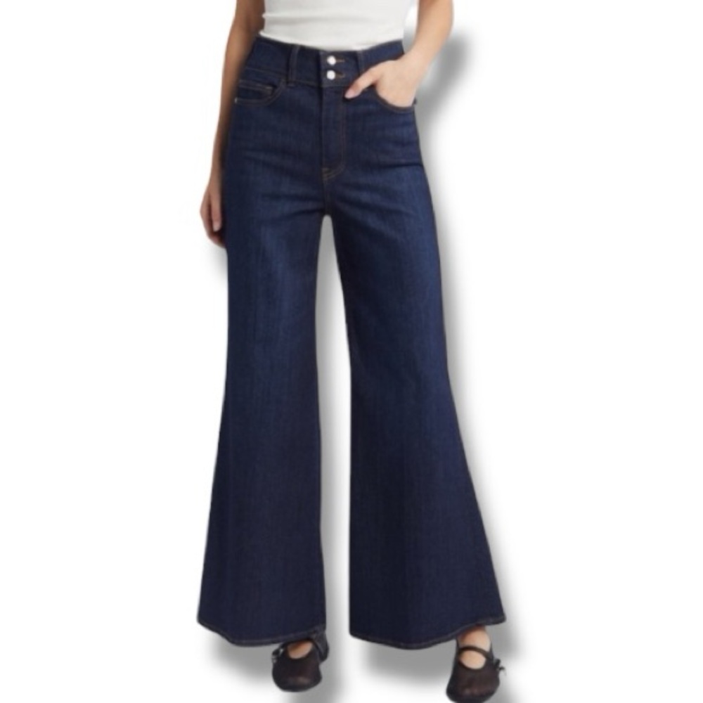 Frame Le Palazzo Wide Leg Jeans High Crop Dark Blue Fawcett 70s Classic Size 32
